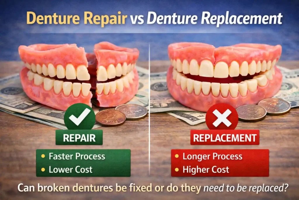 Denture Repair vs Denture Replacement
